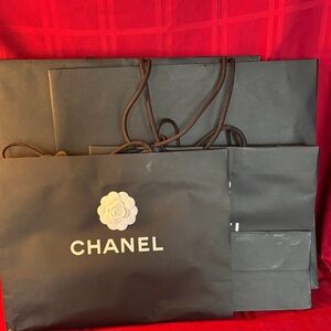 5 Chanel Black Gift Bags with White Logo assorted sizes